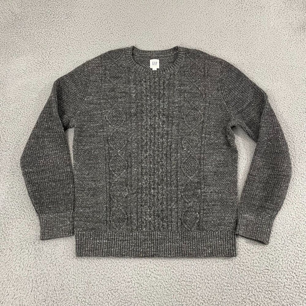 GAP Budding Cable Knit Fisherman Sweater Men‎ M Charcoal Gray Normcore Crewneck
